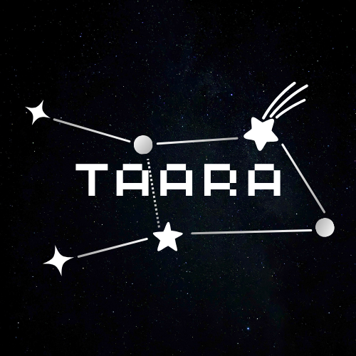 Taara logo drawn as a constellation against the night sky